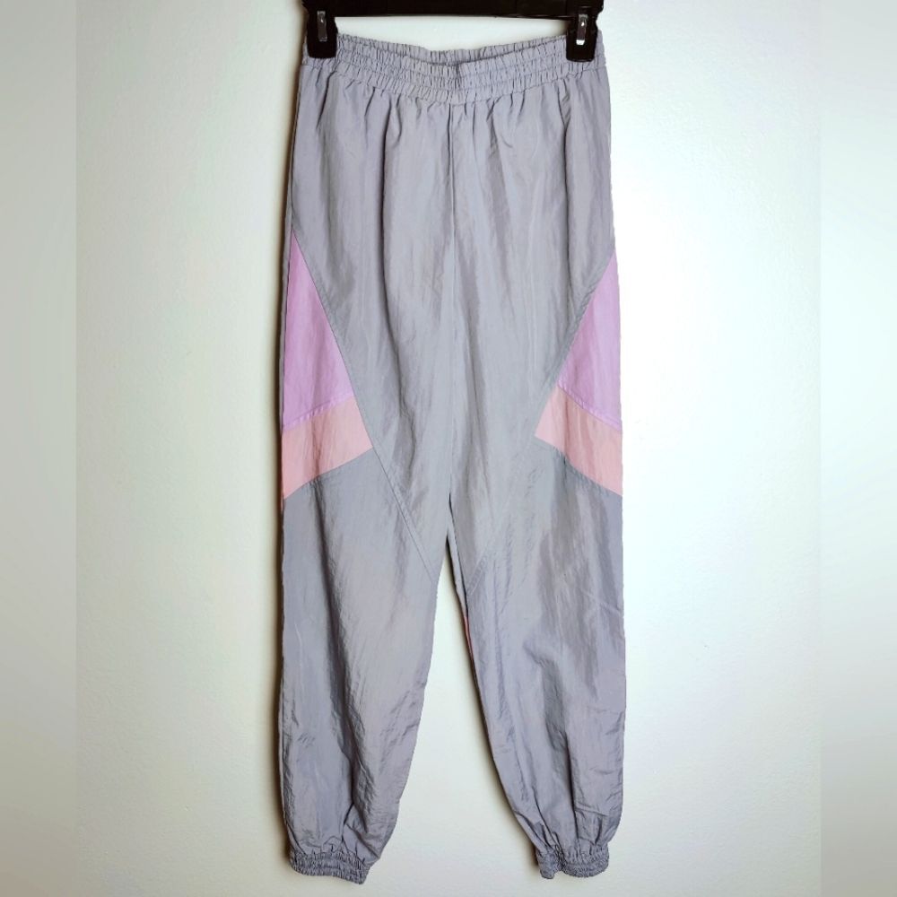 One Clothing Women's 80s 90s Pink/Grey Colorblock Warmup Track Pants Joggers, S